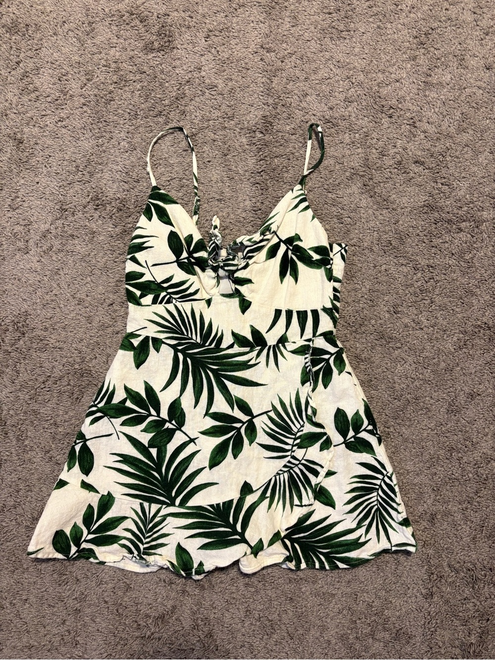 Lush White Mini Romper with Green Leaf Print